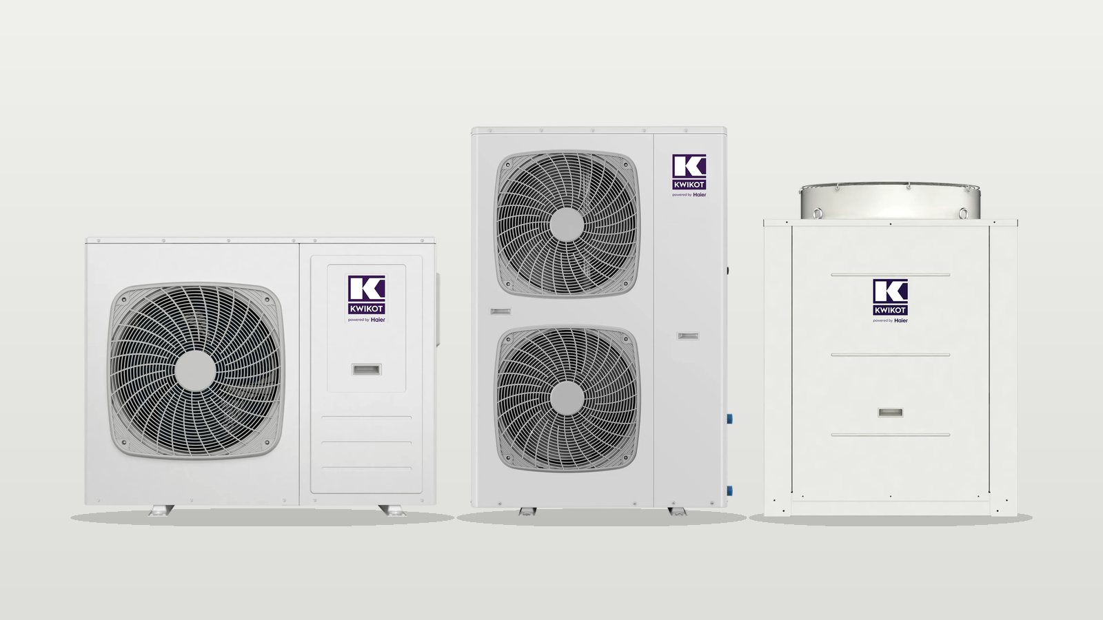 Three Kwikot Kwikpump commercial heat pumps: the HP-024, HP-040 and HP-085