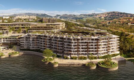 Artist's impression of Vilasita's lakefront buildings and promenade at Zimbali Lakes, with Zimbali Square behind